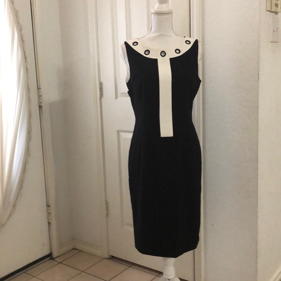 Nine West Stretch-Crepe Contrast Sheath Dress - Picture 2 of 5